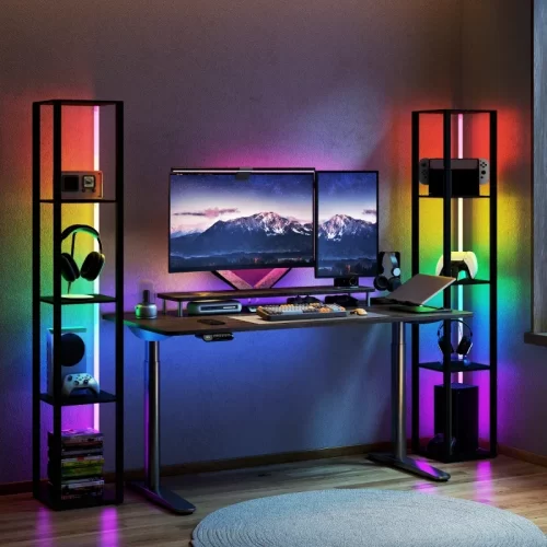 O candeeiro de pé junto à televisão reduz os reflexos e ajuda a aliviar a fadiga visual.