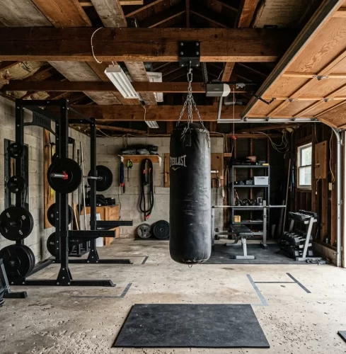 Garagem como o local mais popular para um saco de boxe