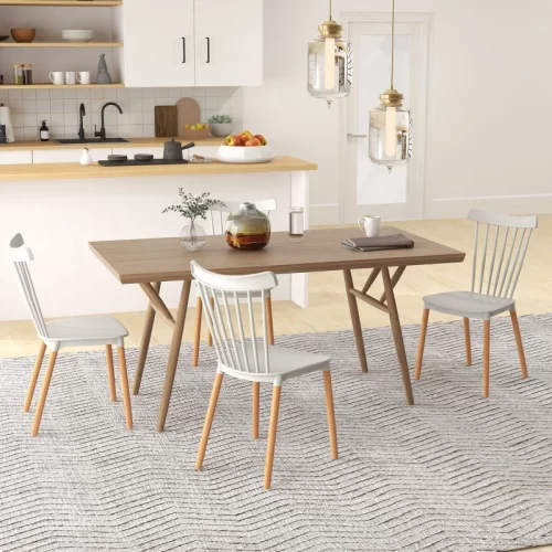 Conjunto de 4 Cadeiras de Sala de Jantar de Estilo Nórdico com Encosto em Polipropileno e Pernas em Madeira – Cinzento