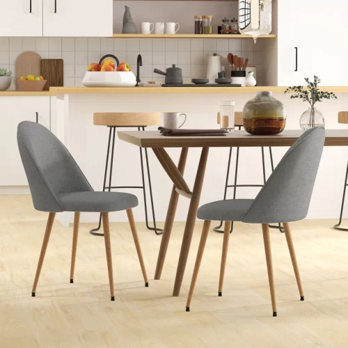 Conjunto de 2 Cadeiras de Sala de Jantar Estofadas em Linho com Pernas de Aço – Cinzento