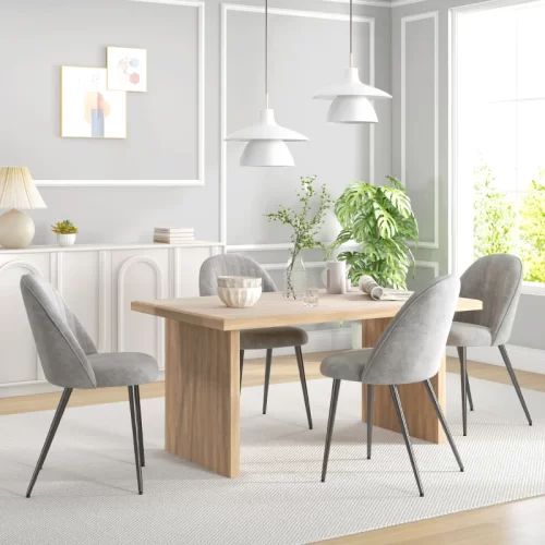 Conjunto de 4 Cadeiras de Sala de Jantar Estofadas em Veludo com Encosto Alto – Cinzento