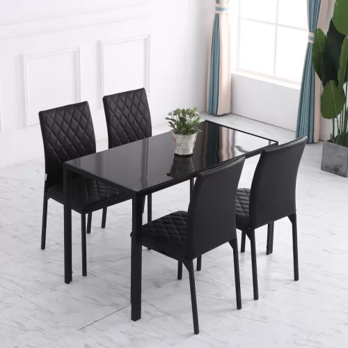 Conjunto de 4 Cadeiras de Sala de Jantar com Encosto Alto em Pele PU – Preto