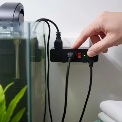 A desligar o filtro e o aquecedor do aquário da tomada