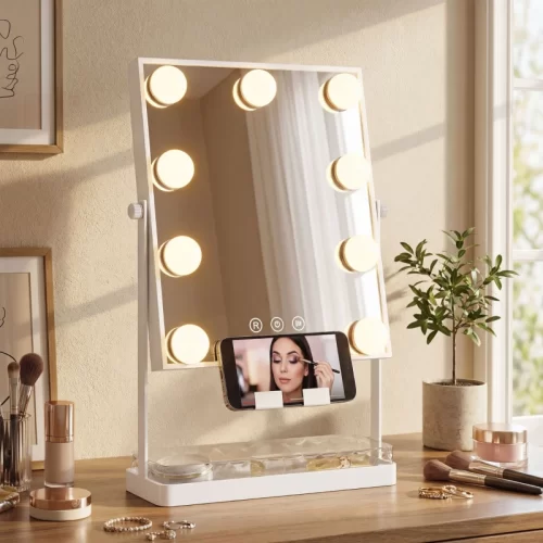 Espelho Hollywood com luz e suporte para telemóvel