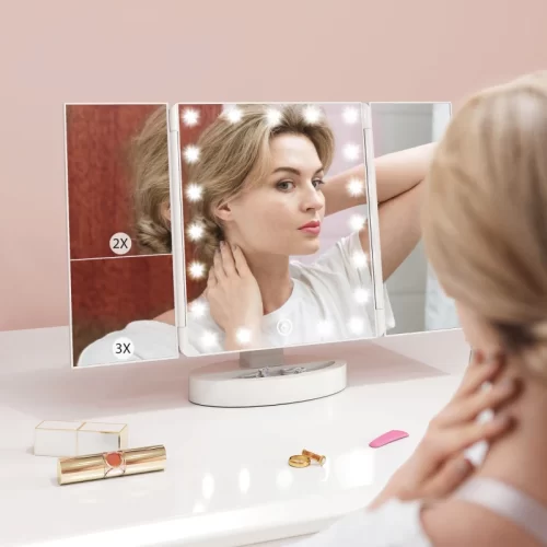 Espelho de maquilhagem LED com ampliação 1X, 2X e 3X