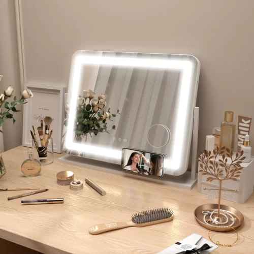 Espelho de toucador com luz regulável e ampliação