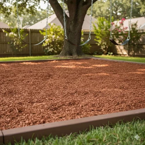 Borracha triturada para colocar por baixo de baloiços num jardim.