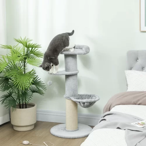 Árvore Arranhadora Compacta Para Apartamento Pequeno 103,5 cm Com Sisal – Cinzento-claro
