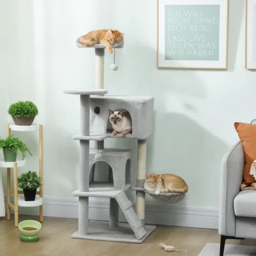 Árvore Arranhadora Com Escada 140 cm Para 2 Gatos – Cinzento-claro
