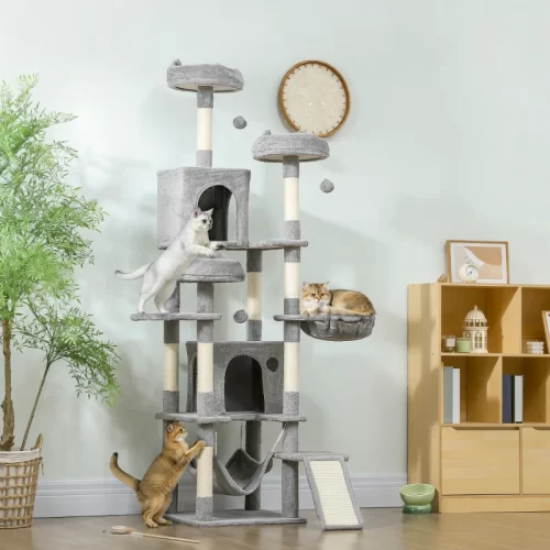 Árvore Arranhadora Grande Para Vários Gatos 192 cm – Cinzento E Creme