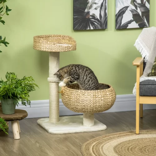 Árvore Arranhadora Para Gatinhos 72 cm Com Casota E Sisal Natural