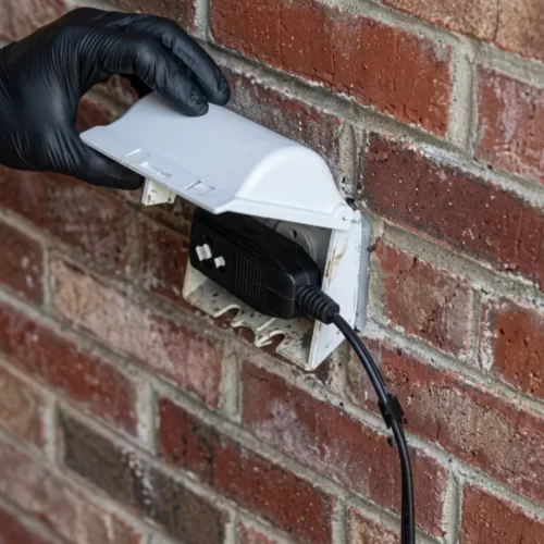 Ligação de uma lavadora de alta pressão elétrica a uma tomada exterior protegida