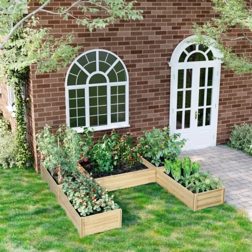 Outsunny conjunto de 5 floreiras modulares para horta elevada, madeira de abeto, 230x230x28 cm