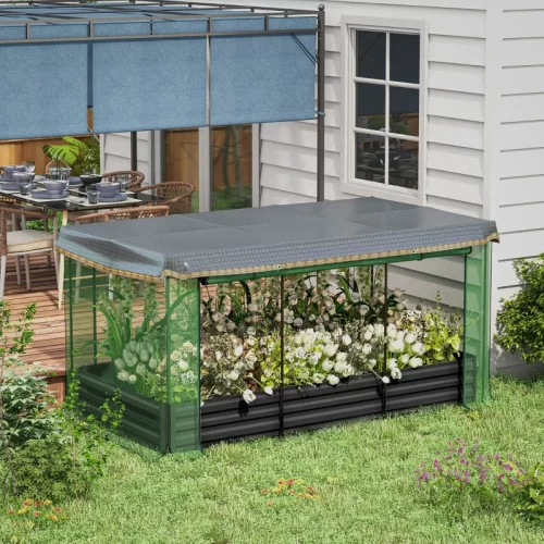 Outsunny horta elevada com rede antiaves e proteção solar, 230x110x110 cm