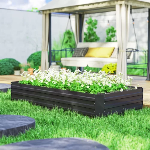 Outsunny horta elevada com suportes para tomateiros e plantas trepadeiras, 180x90x29,5 cm