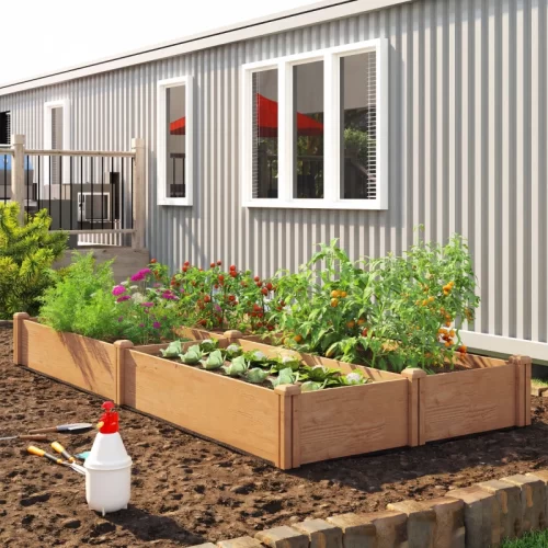 Outsunny horta elevada de madeira com 4 zonas de cultivo, 234x109x25,5 cm, castanho-claro