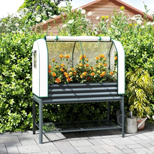 Outsunny horta urbana com estufa e prateleira, 120x55x140 cm