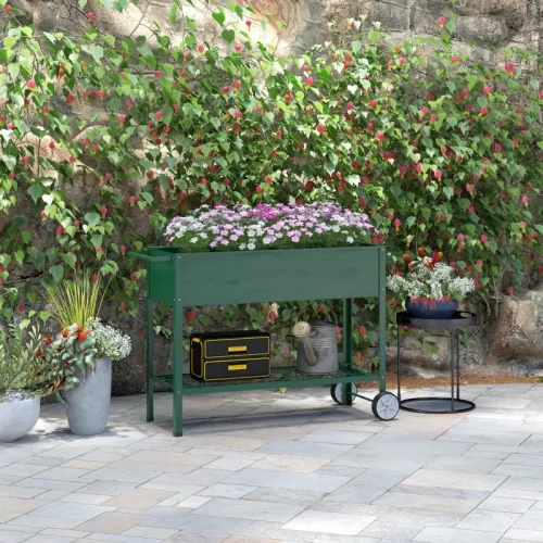 Outsunny horta urbana com rodas e prateleira, 109x44x80 cm