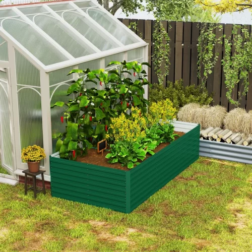 Outsunny floreira elevada retangular galvanizada, 240x120x60 cm, verde