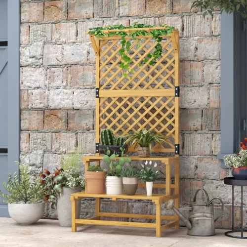 Suporte para plantas de 2 níveis com treliça - 75x50x166 cm, natural