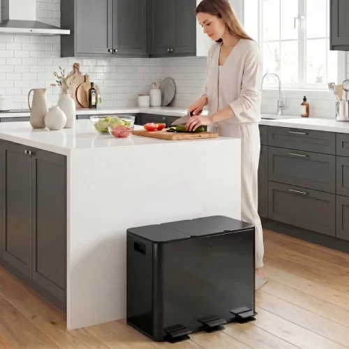 Caixote do lixo HOMCOM com três compartimentos de 3x15 L